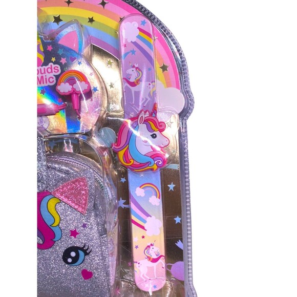 Unicorn Earbuds w/Coin Purse, Keychain, Mic, & Slap Bracelet Set New NIP Sparkle - Picture 8 of 9